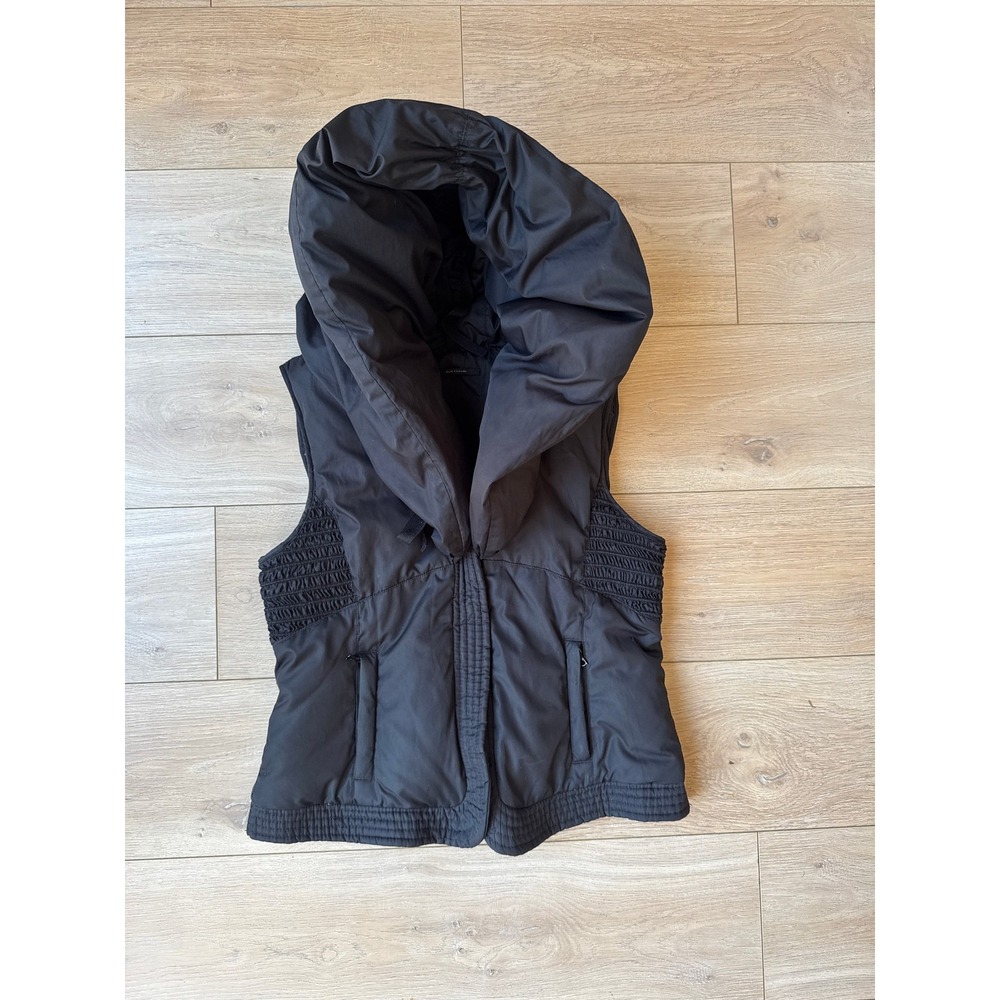 Elie Tahari Women's Black Puffer Vest Oversized Shawl Collar Ruched Sides Zip